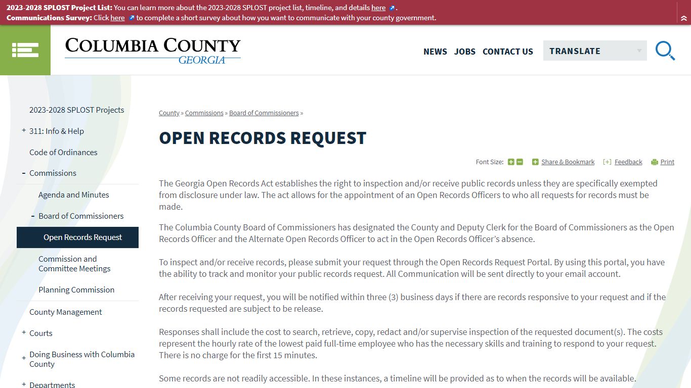 Open Records Request | Columbia County, GA